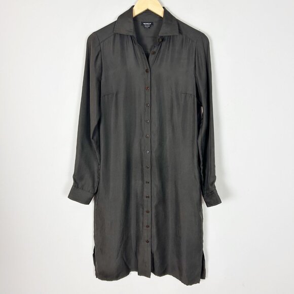 Worth Silk Midi Shirt Dress Brown Button Front Size 4 Women's - Picture 1 of 3